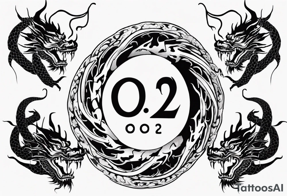 Chinese dragon in a circular shape with "02.03" written on its skin tattoo idea