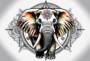 Feminine compass, elephant holding it tattoo idea