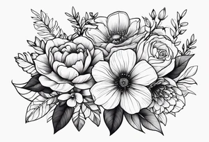 Flower bouquet with 5 flowers tattoo idea
