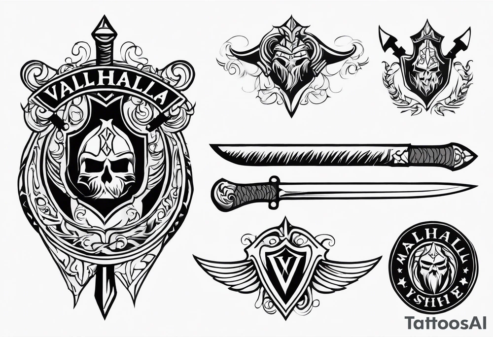 Valhalla sword shield axe armour tattoo idea