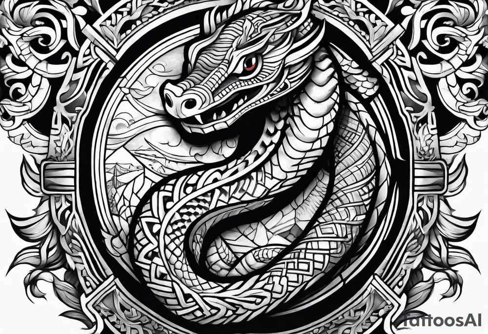 aztec snake sleeve tattoo idea