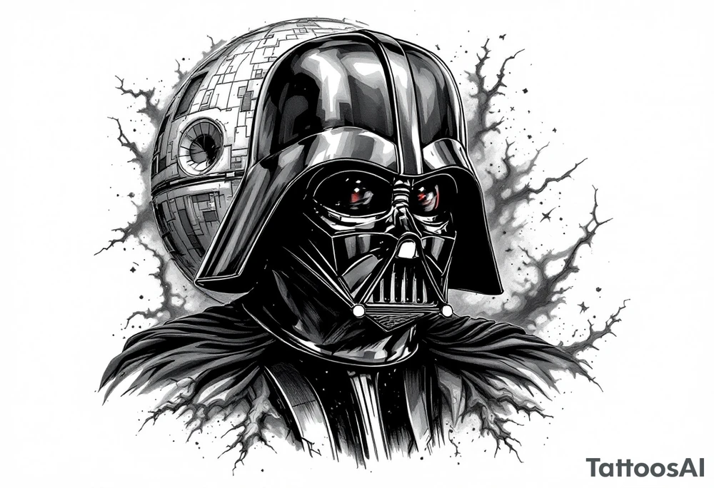 Darth vader with death star in the backdrop tattoo idea