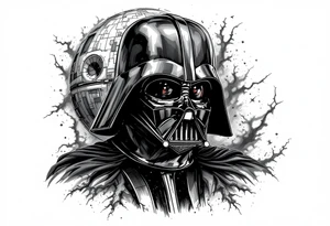 Darth vader with death star in the backdrop tattoo idea