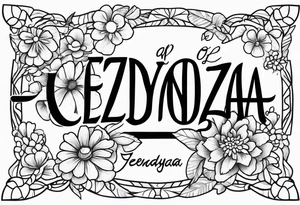 Spell out Zendaya with a bed of flowers tattoo idea