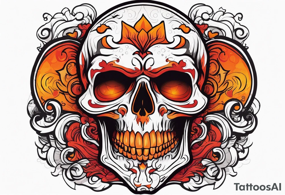 Ghost of skull that is red and orange tattoo idea