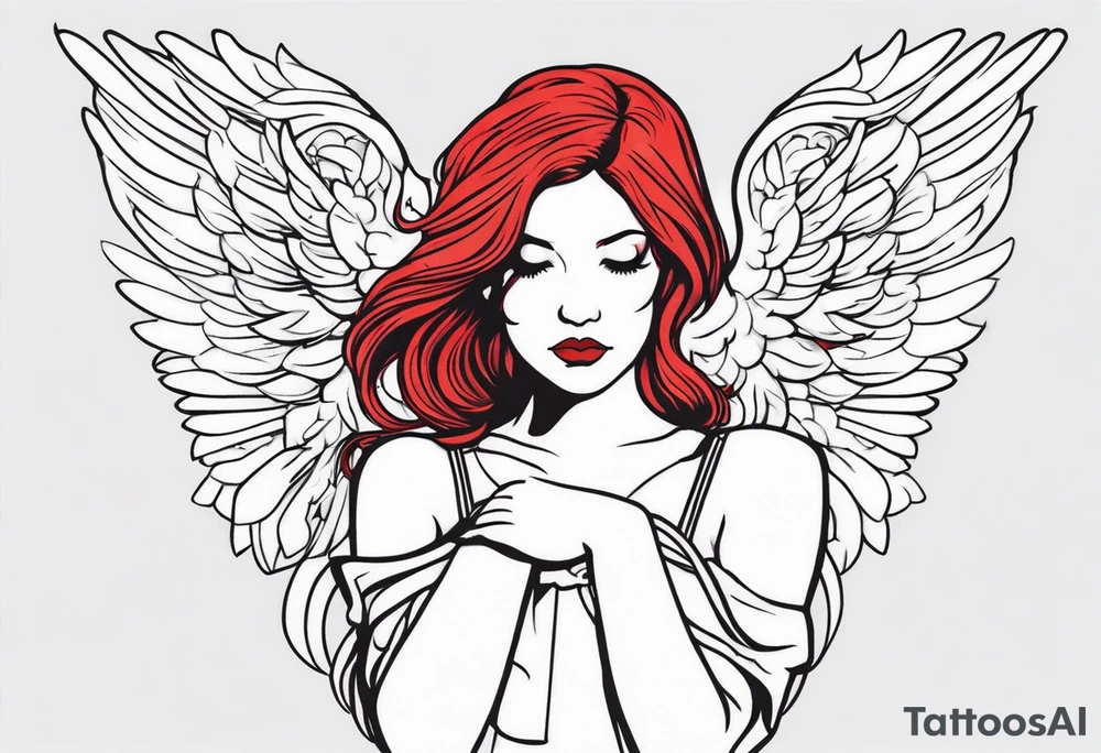red hair angel girl full body tattoo idea