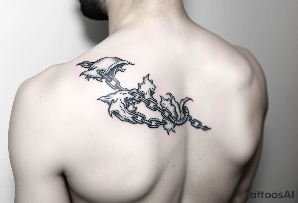 Ocean with an unbroken chain, complex, realistic, feminine, thin lines tattoo idea