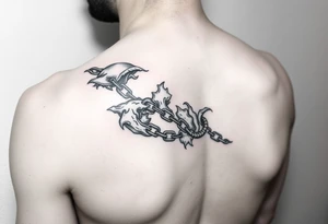 Ocean with an unbroken chain, complex, realistic, feminine, thin lines tattoo idea