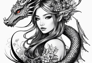 fairy nymph with a dragon friend tattoo idea