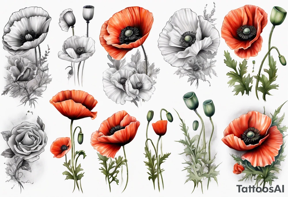 7 Poppy sleeve tattoo idea