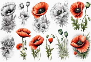 7 Poppy sleeve tattoo idea
