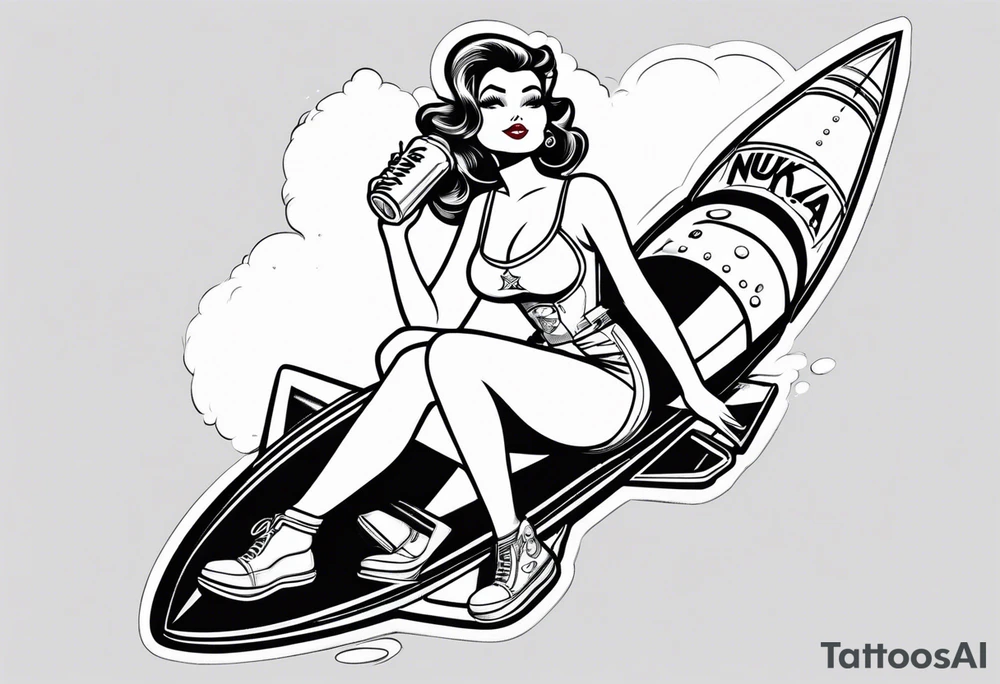 Nuka cola girl sat on rocket drinking nuka cola tattoo idea