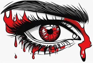 Bleeding tear draining to down from  one red eye tattoo design model tattoo idea