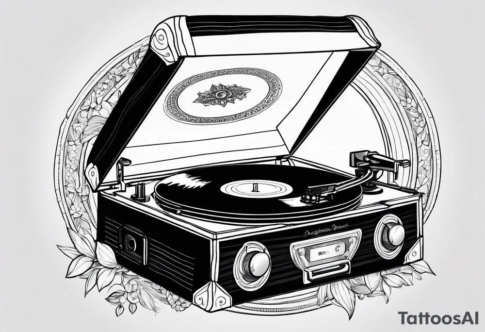 Recordplayer no details in 2D puristic tattoo idea