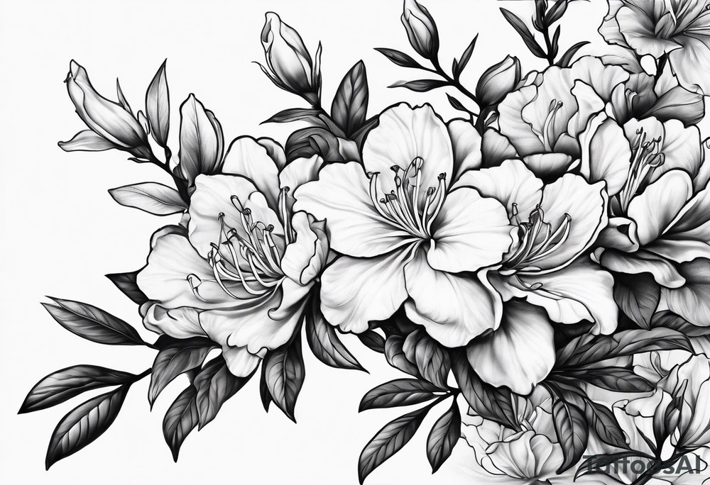 Azaleas with buds along branch tattoo idea