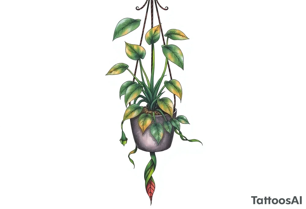 hanging plant in pot tattoo idea