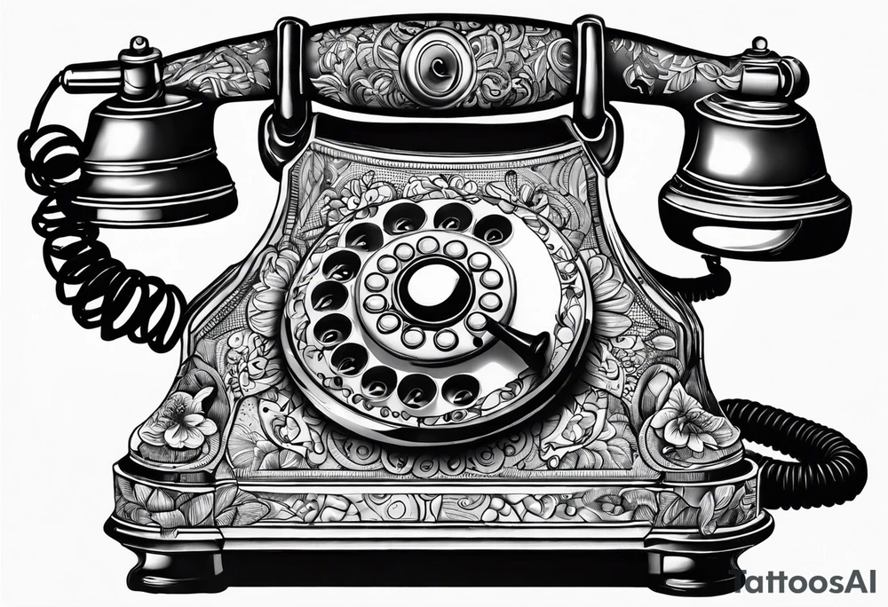 vintage telephone with eyes tattoo idea