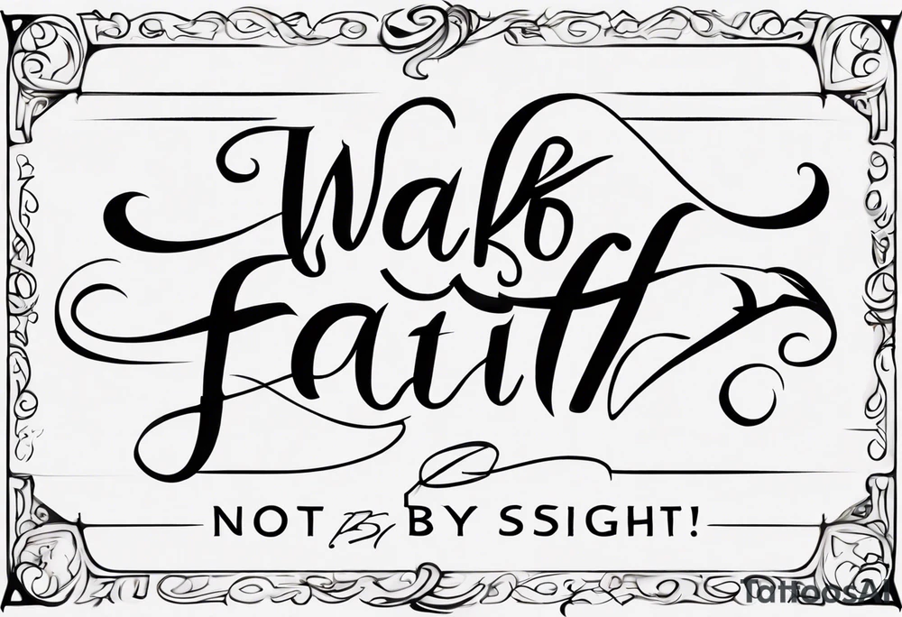 “walk by faith, not by sight” with an elegant script font. Integrate a subtle stairwell wrapping around the quote. This design captures the essence of the journey guided by faith. tattoo idea