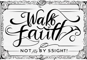 “walk by faith, not by sight” with an elegant script font. Integrate a subtle stairwell wrapping around the quote. This design captures the essence of the journey guided by faith. tattoo idea