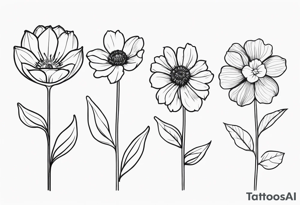 fine line birth month flowers of march may june july together on one stem tattoo idea