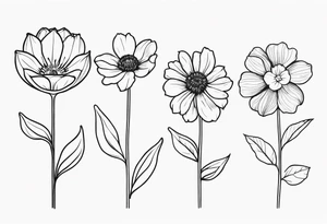 fine line birth month flowers of march may june july together on one stem tattoo idea