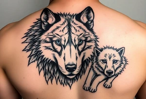 A solitary yet sublime and noble wolf and its progeny. the face tattoo idea