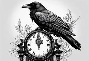 raven perched on clock tattoo idea