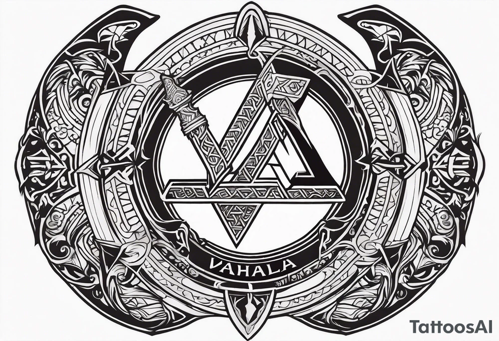 Valhalla sword shield dragon axe Valknut tattoo idea