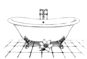 Clawfoot bathtub with lily coming up from tile floor tattoo idea