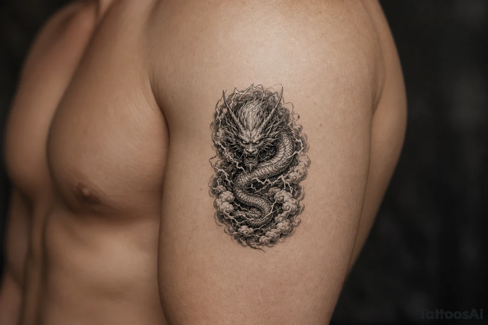 Serpentine air demon with swirling clouds and lightning. tattoo idea