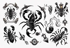 background that represents game development and designs with a scorpion make it magical, and cute scorpion that's feminine add 2023 tattoo idea