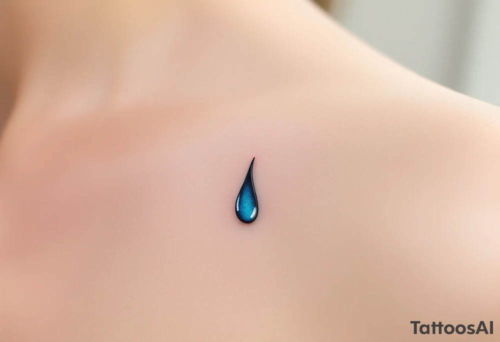 A tear drop flowing from the corner of the eye, glowing in silver and blue, representing unspoken sorrow and resilience. tattoo idea