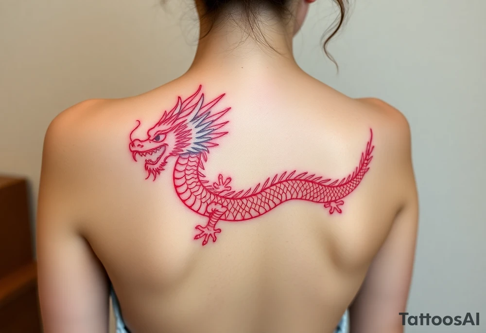Big red chinese dragon along spine tattoo idea