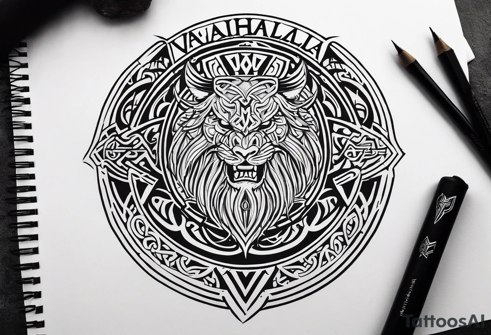 Valhalla viking gods shield tattoo idea