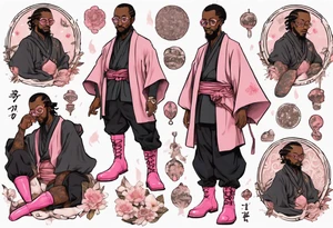 a medieval black man wearing round glasses, wearing pink boots, wearing a black tunic tattoo idea
