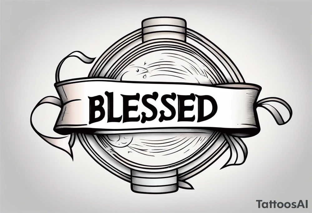 Text blessed with ribbon tattoo idea
