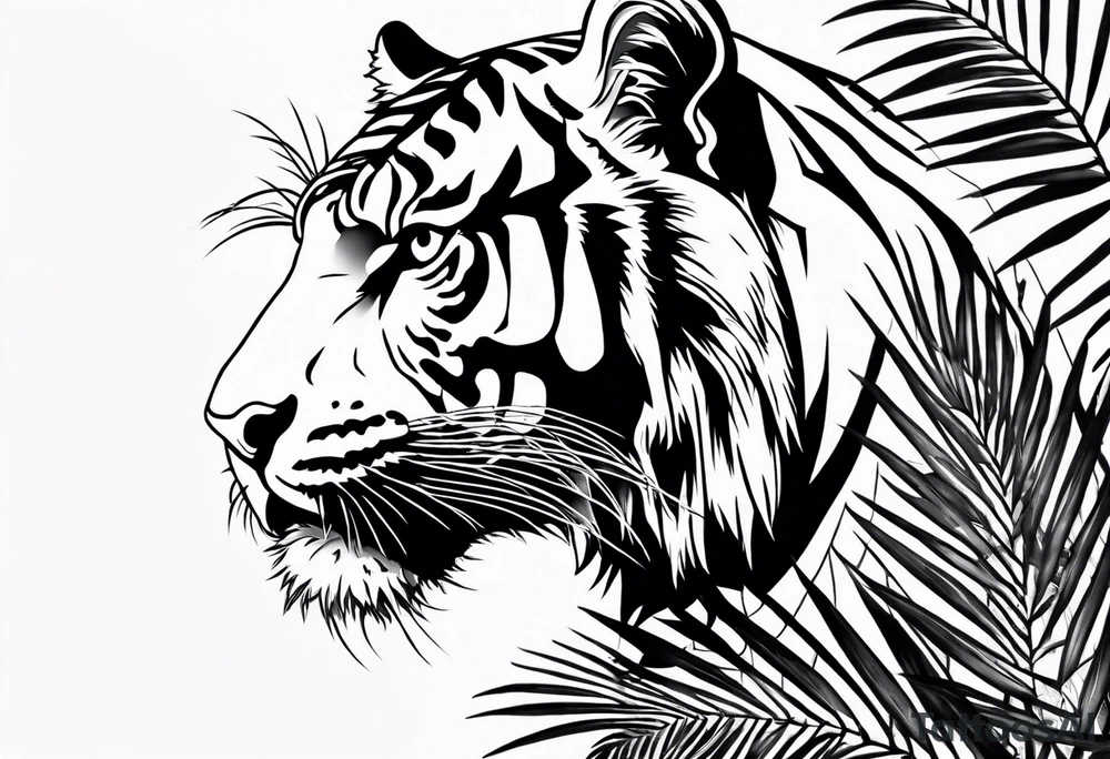 tiger climbing palm tree tattoo idea