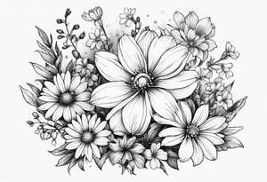 Honeysuckle, daisys,cosmos,and snowdrop sleeve tattoo idea