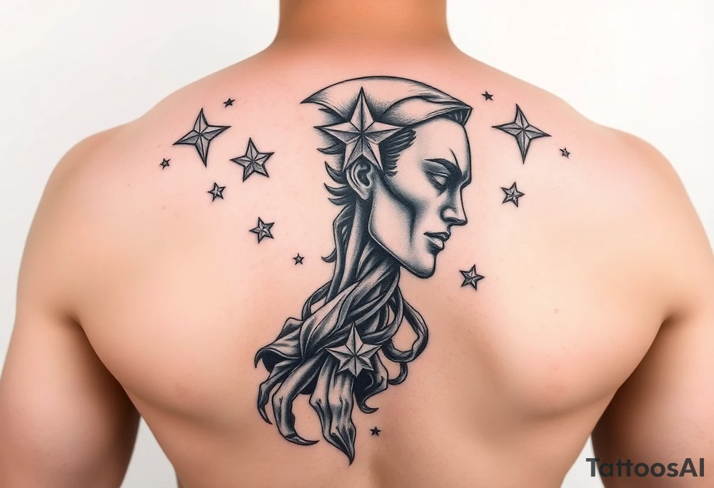 powerful human with stars tattoo idea