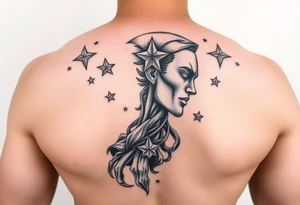 powerful human with stars tattoo idea