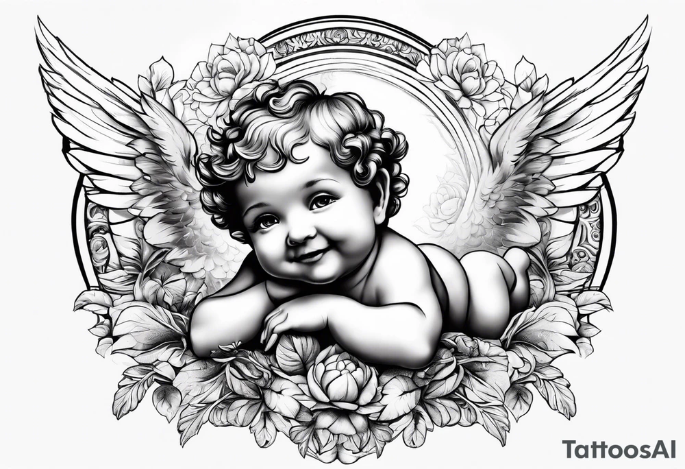 one putti with wings smiling tattoo idea