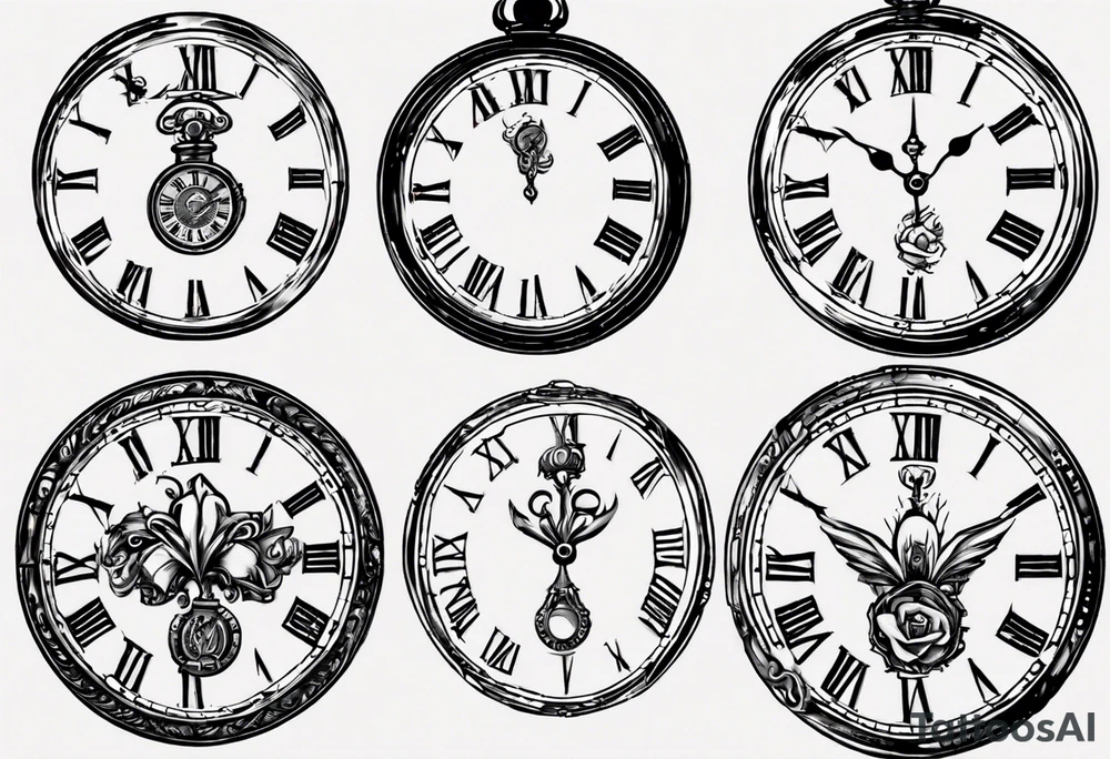 Roman numeral 4 highlighted on antient pocket watch tattoo idea