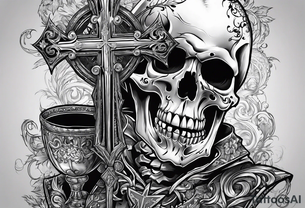 skeleton walking with a cross tattoo idea