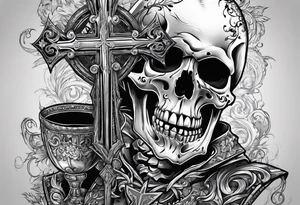 skeleton walking with a cross tattoo idea