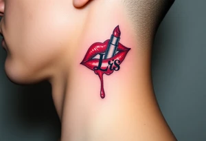 Seductive Stain from lipstick kiss with initial lowercase lrs with drool tattoo idea