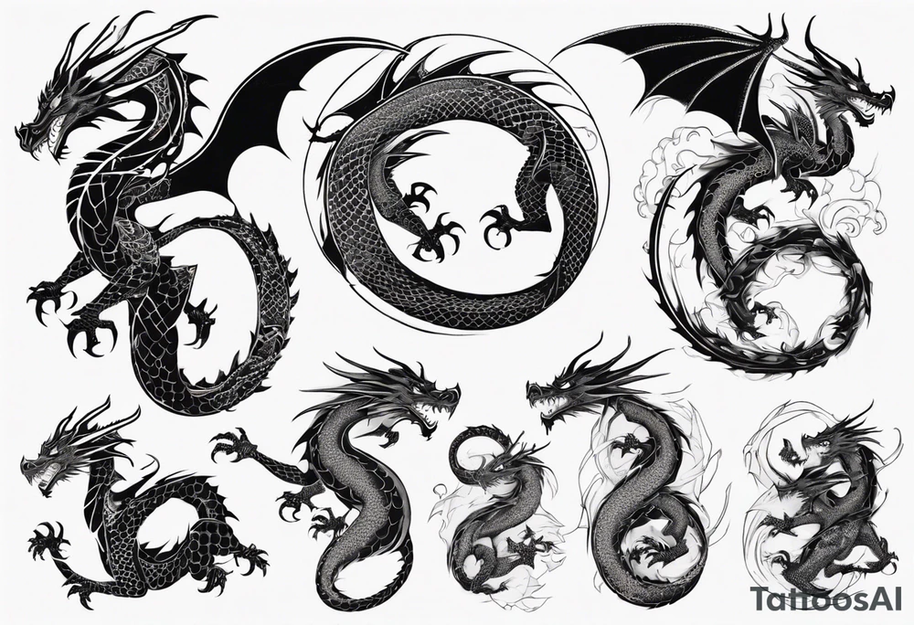 dragon with long body and scales tattoo idea