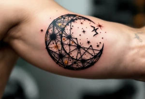 An abstract Capricorn star constellation tattoo featuring bold black lines and radiant yellow stars scattered in the pattern tattoo idea
