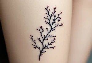 Photorealistic tattoo design of Asparagopsis taxiformis red algae, detailed texture, natural branching pattern, underwater appearance, suitable for calf placement, flowing upward” tattoo idea