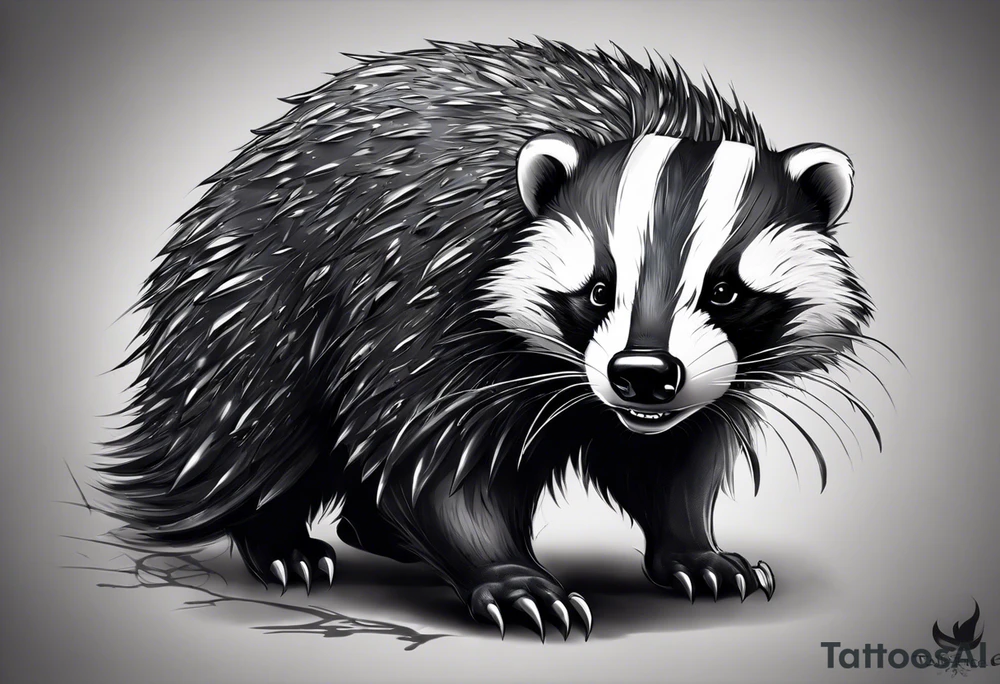 Draw me badger with aggressive full body, killer face with a smile, very long nails and he attacks like a Turkish gladiator to enemy and also he has very deadly looking. The only weapon is his braveness he fights with his nails. Everybody scares after their first sight. tattoo idea