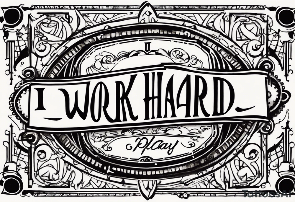 I want a tattoo containing the following two words "work hard" and "play hard" in a steam punk design tattoo idea